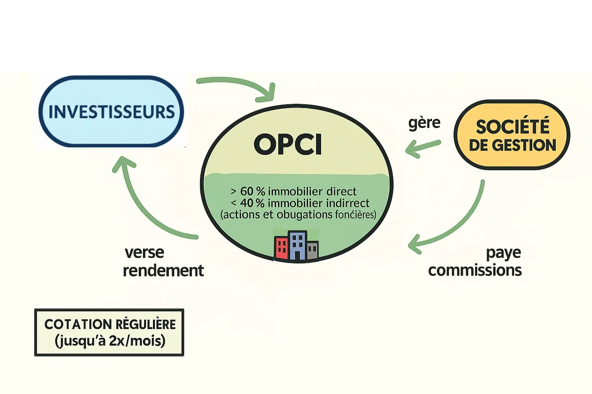 Schéma de fonctionnement — OPCI — Organisme de Placement Collectif en Immobilier